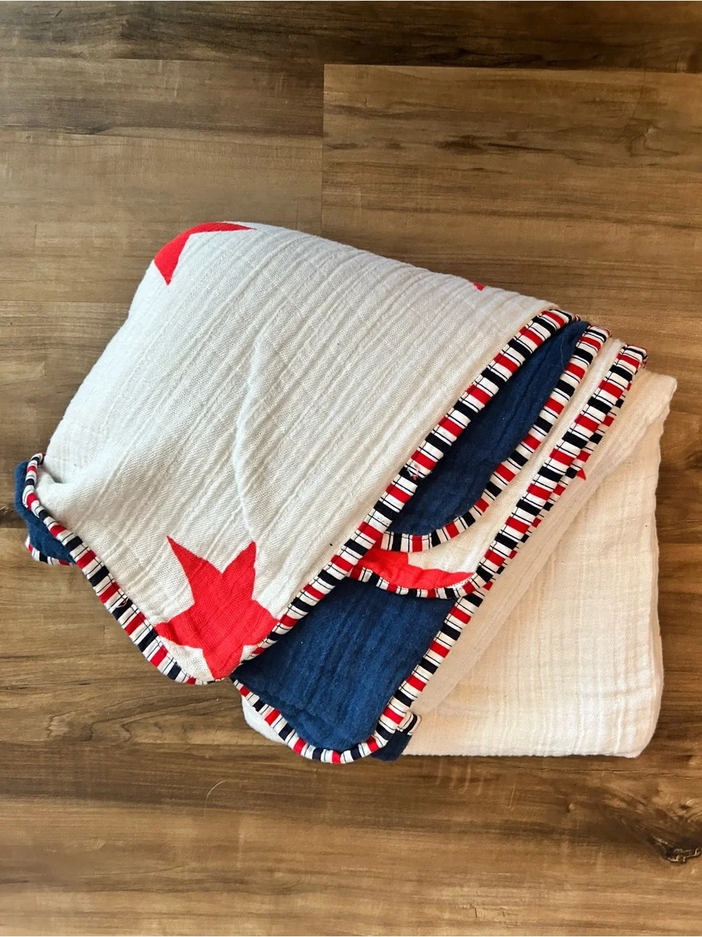 aden + anais Cream Muslin Throw with Red Stars